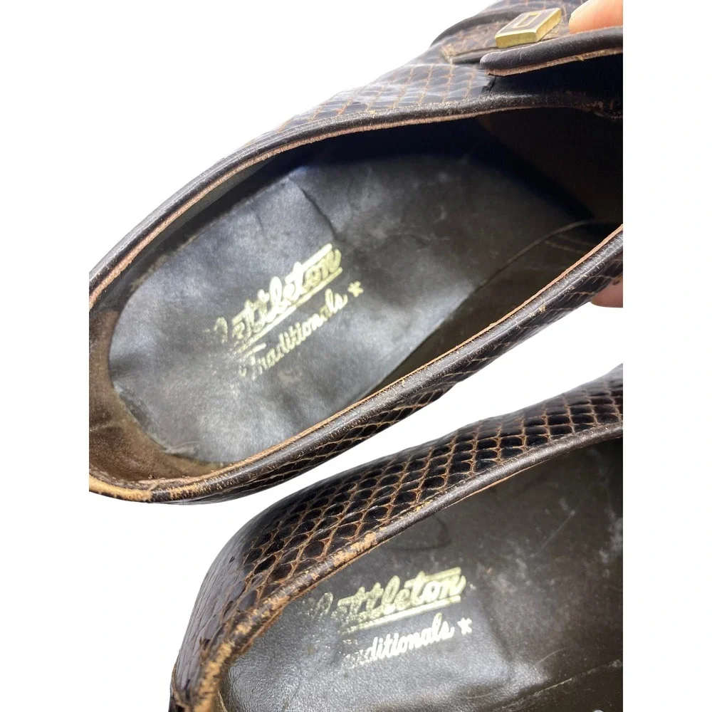 Nettleton Traditionals Brown Snakeskin Loafers Mens 9 Vintage Dress‎ Shoes